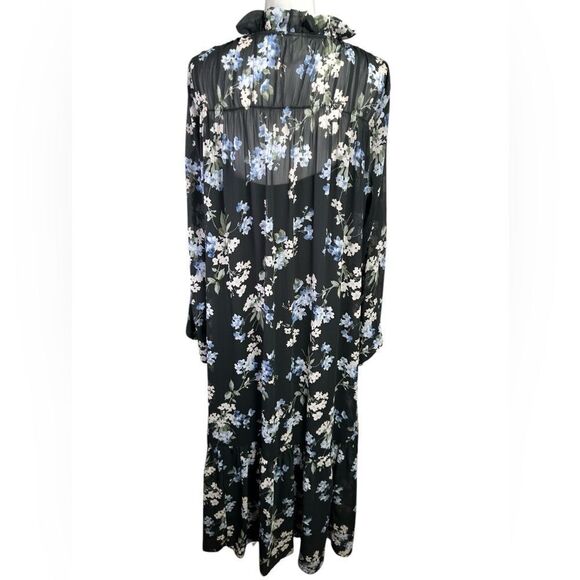 H&M Blogger Long Chiffon Dress Black Floral Large - Picture 10 of 14